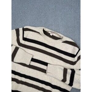 Wallace & Barnes Sweater Mens L Brown Striped Wool Classic Crewneck Flaw